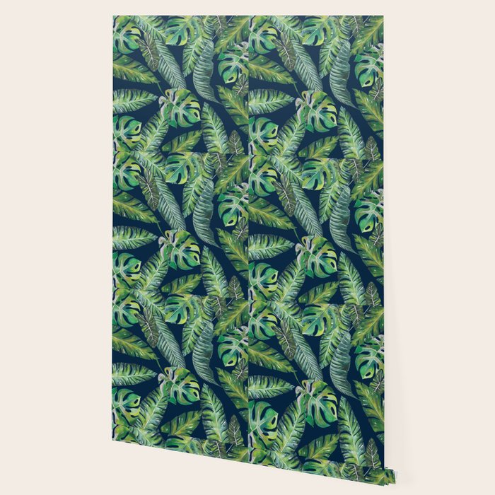 Jungle Leaves, Banana, Monstera, Blue Wallpaper Gallery Image 2