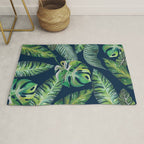 Jungle Leaves, Banana, Monstera, Blue Rug Gallery Image 1
