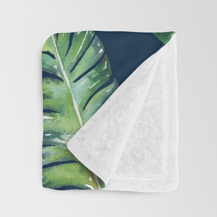 Jungle Leaves, Banana, Monstera, Blue Throw Blanket Gallery Image 3
