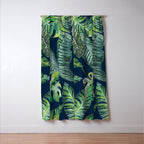 Jungle Leaves, Banana, Monstera, Blue Window Curtain Gallery Image 3