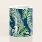 Jungle Leaves, Banana, Monstera, Blue Coffee Mug Gallery Image 4