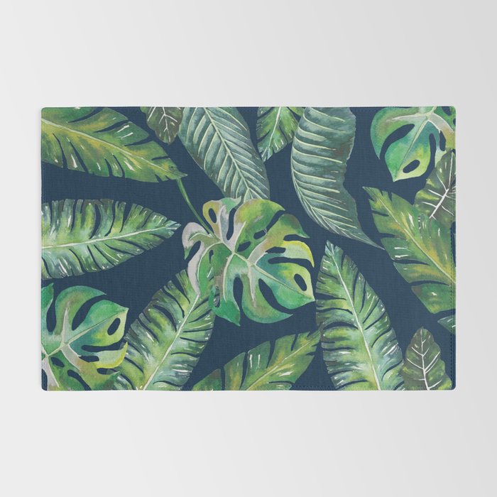 Jungle Leaves, Banana, Monstera, Blue Rug Gallery Image 2