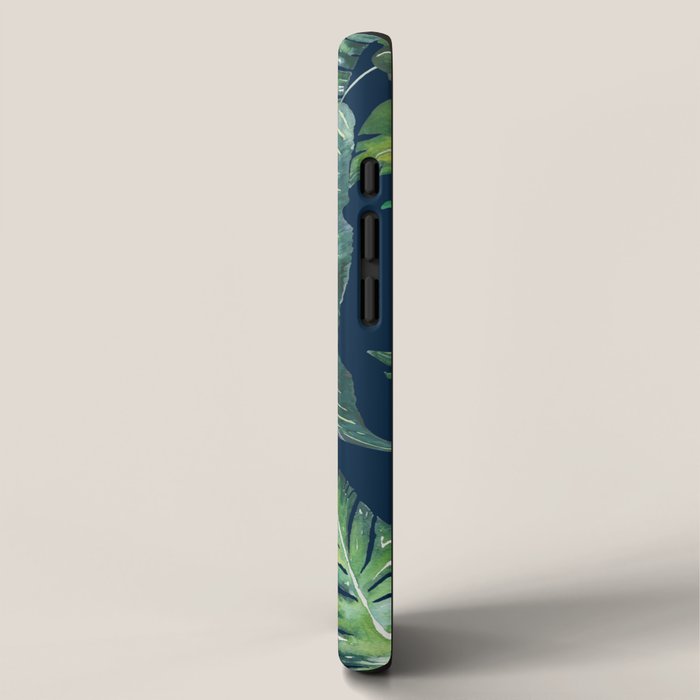 Jungle Leaves, Banana, Monstera, Blue iPhone Case Gallery Image 2