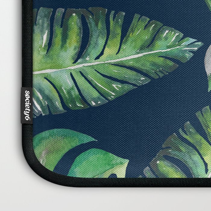 Jungle Leaves, Banana, Monstera, Blue Laptop Sleeve Gallery Image 3