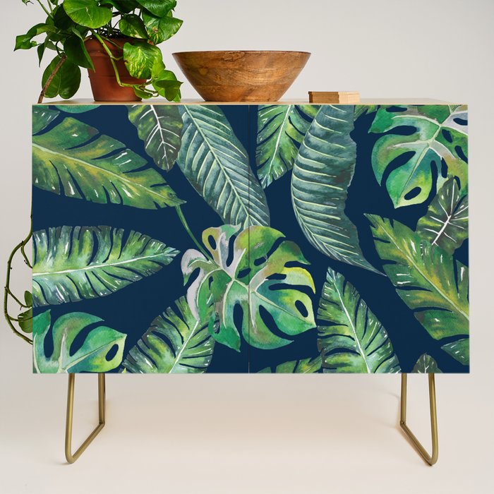 Jungle Leaves, Banana, Monstera, Blue Credenza Gallery Image 1