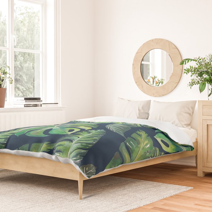 Jungle Leaves, Banana, Monstera, Blue Duvet Cover Gallery Image 2