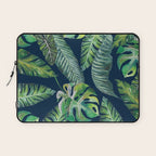 Jungle Leaves, Banana, Monstera, Blue Laptop Sleeve Gallery Image 1