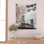 Cherry Blossoms Steel Bridge Portland Wall Tapestry Gallery Image 2