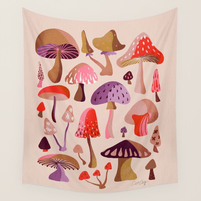 Mushroom Collection â Pink Wall Tapestry Gallery Image 4