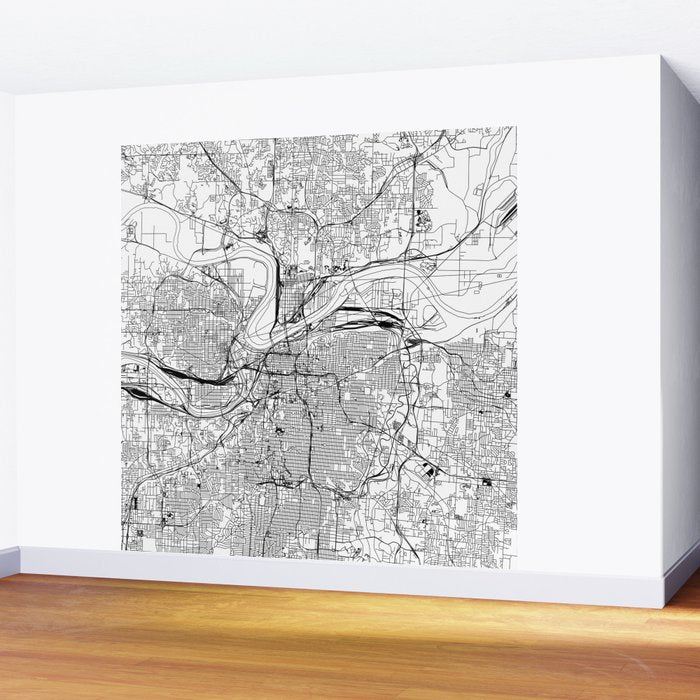 Kansas City White Map Wall Mural Gallery Image 2
