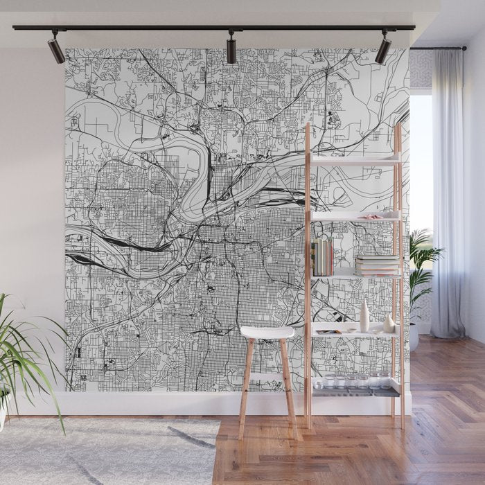 Kansas City White Map Wall Mural Gallery Image 1