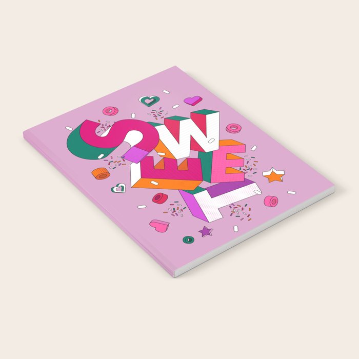 SWEET - colorful typography on pink Notebook Gallery Image 2