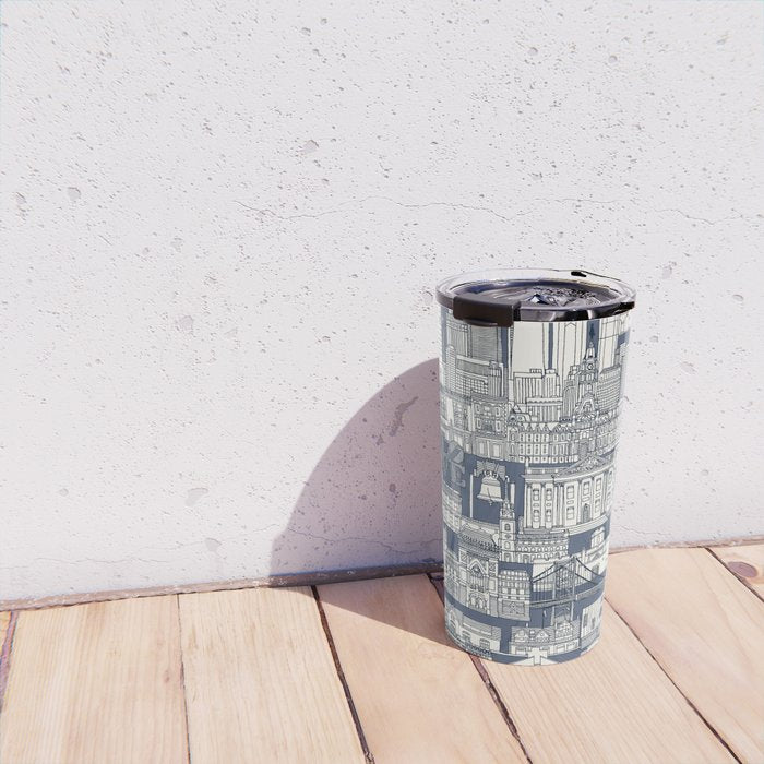 Philadelphia toile blue indigo Travel Mug Gallery Image 4