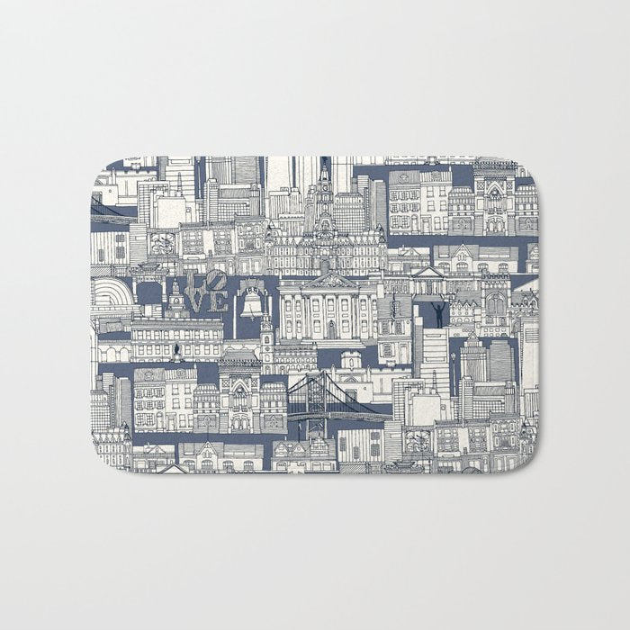 Philadelphia toile blue indigo Bath Mat Gallery Image 1