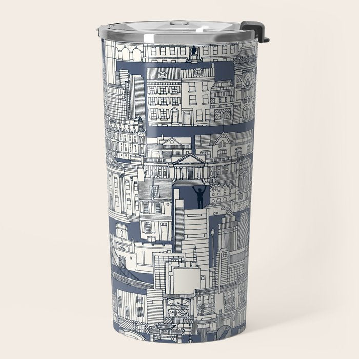 Philadelphia toile blue indigo Travel Mug Gallery Image 2