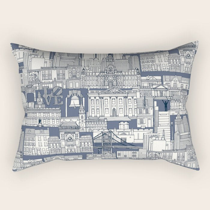 Philadelphia toile blue indigo Rectangular Pillow Gallery Image 2