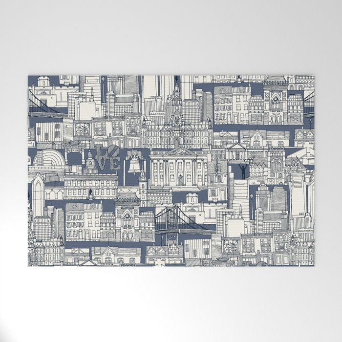 Philadelphia toile blue indigo Welcome Mat