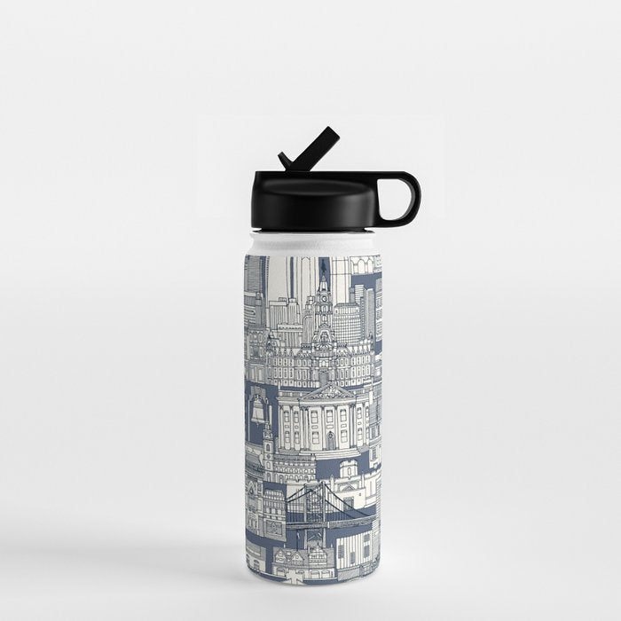 Philadelphia toile blue indigo Water Bottle Gallery Image 1