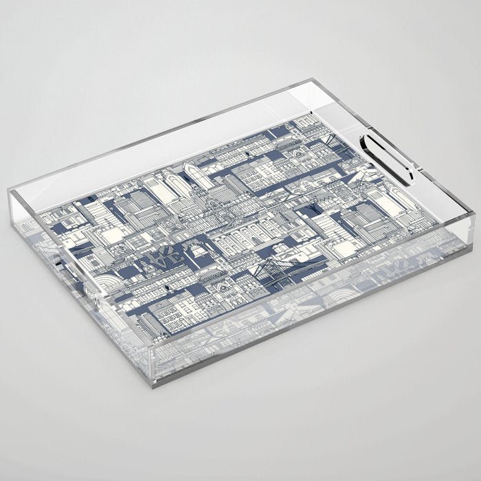 Philadelphia toile blue indigo Acrylic Tray Gallery Image 1
