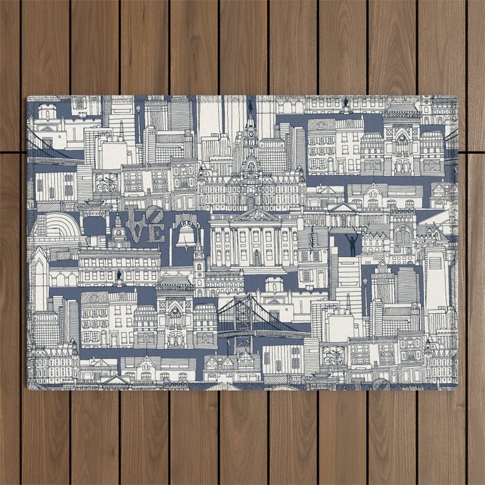 Philadelphia toile blue indigo Outdoor Rug Gallery Image 1