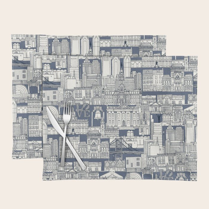 Philadelphia toile blue indigo Placemat Gallery Image 1