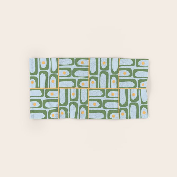 Mid Century Modern Piquet Abstract Multi Pattern Green Light Blue Yellow-Orange Bath Towel Gallery Image 1