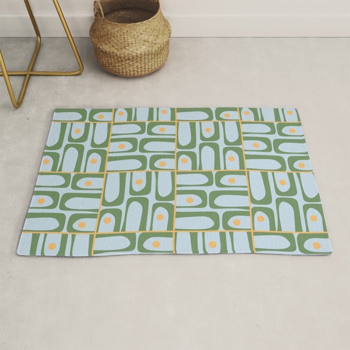 Mid Century Modern Piquet Abstract Multi Pattern Green Light Blue Yellow-Orange Rug Gallery Image 1