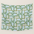 Mid Century Modern Piquet Abstract Multi Pattern Green Light Blue Yellow-Orange Wall Tapestry Gallery Image 4