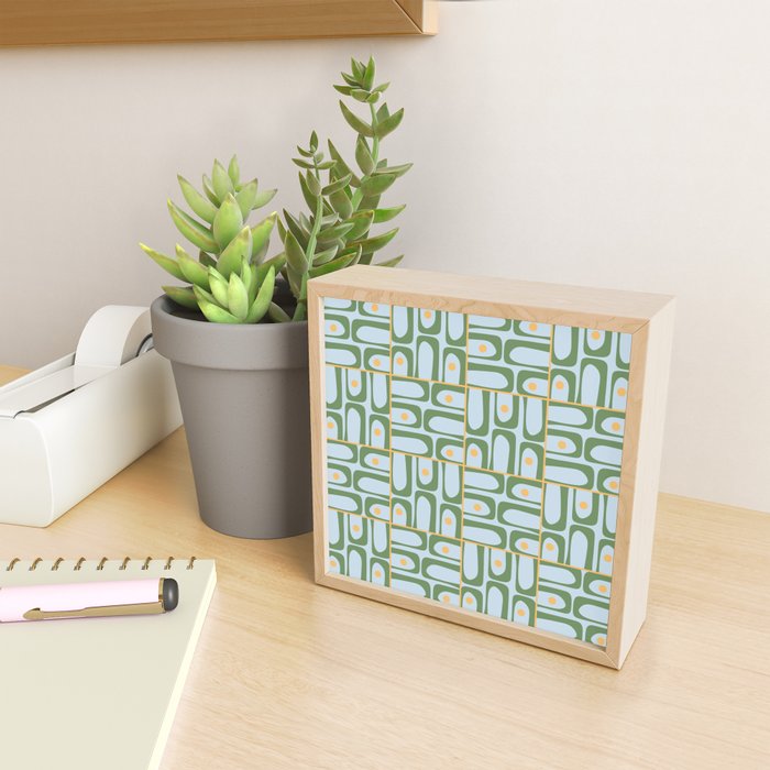 Mid Century Modern Piquet Abstract Multi Pattern Green Light Blue Yellow-Orange Mini Art Print Gallery Image 2