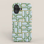 Mid Century Modern Piquet Abstract Multi Pattern Green Light Blue Yellow-Orange iPhone Case Gallery Image 1