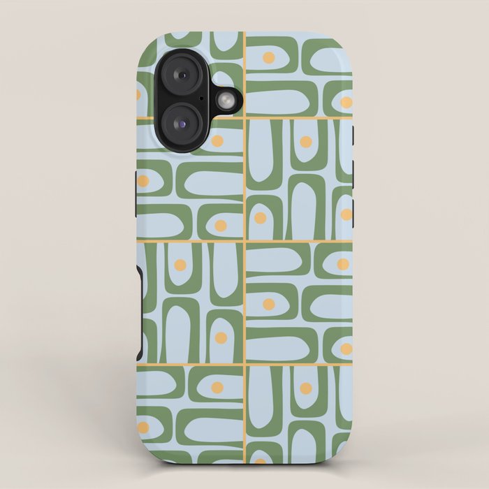 Mid Century Modern Piquet Abstract Multi Pattern Green Light Blue Yellow-Orange iPhone Case Gallery Image 1