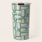 Mid Century Modern Piquet Abstract Multi Pattern Green Light Blue Yellow-Orange Travel Mug Gallery Image 1