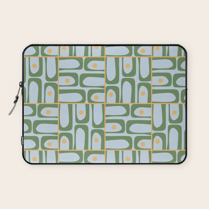 Mid Century Modern Piquet Abstract Multi Pattern Green Light Blue Yellow-Orange Laptop Sleeve Gallery Image 1