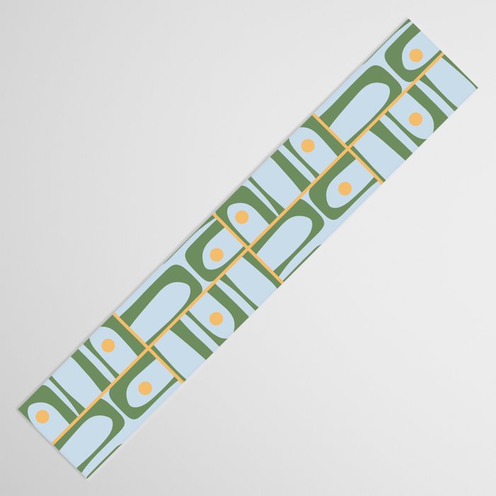 Mid Century Modern Piquet Abstract Multi Pattern Green Light Blue Yellow-Orange Table Runner Gallery Image 3