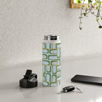 Mid Century Modern Piquet Abstract Multi Pattern Green Light Blue Yellow-Orange Water Bottle Gallery Image 4