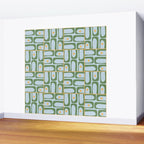 Mid Century Modern Piquet Abstract Multi Pattern Green Light Blue Yellow-Orange Wall Mural Gallery Image 2