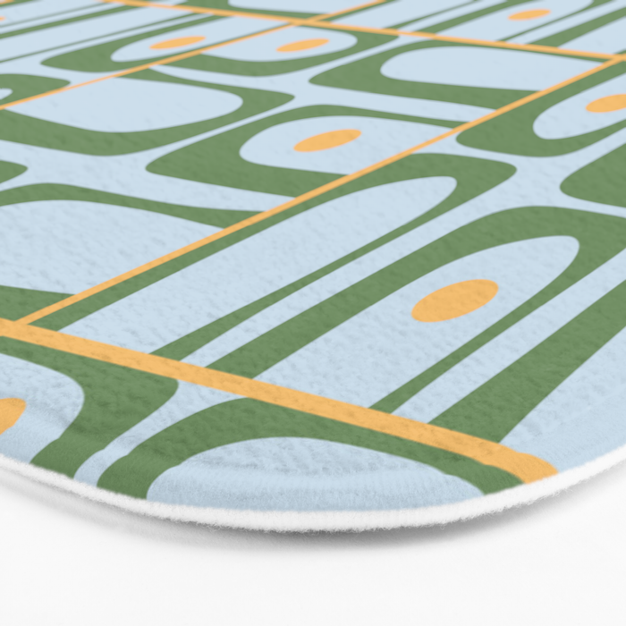 Mid Century Modern Piquet Abstract Multi Pattern Green Light Blue Yellow-Orange Bath Mat Gallery Image 3