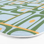 Mid Century Modern Piquet Abstract Multi Pattern Green Light Blue Yellow-Orange Bath Mat Gallery Image 3