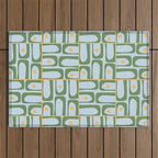 Mid Century Modern Piquet Abstract Multi Pattern Green Light Blue Yellow-Orange Outdoor Rug Gallery Image 1