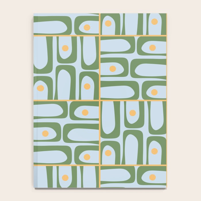 Mid Century Modern Piquet Abstract Multi Pattern Green Light Blue Yellow-Orange Notebook Gallery Image 4