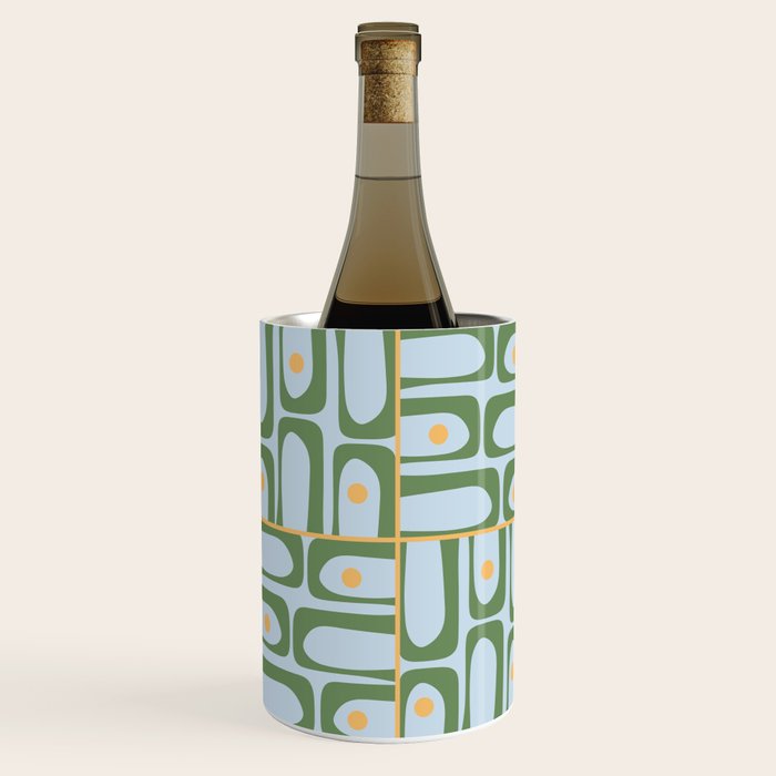 Mid Century Modern Piquet Abstract Multi Pattern Green Light Blue Yellow-Orange Wine Chiller Gallery Image 2