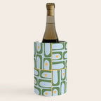 Mid Century Modern Piquet Abstract Multi Pattern Green Light Blue Yellow-Orange Wine Chiller Gallery Image 2