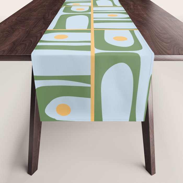 Mid Century Modern Piquet Abstract Multi Pattern Green Light Blue Yellow-Orange Table Runner Gallery Image 1