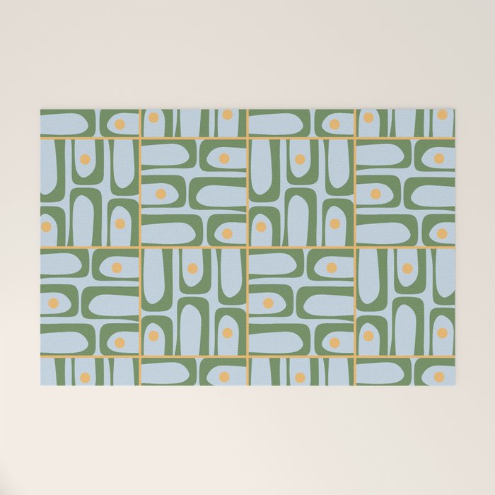 Mid Century Modern Piquet Abstract Multi Pattern Green Light Blue Yellow-Orange Welcome Mat Gallery Image 1