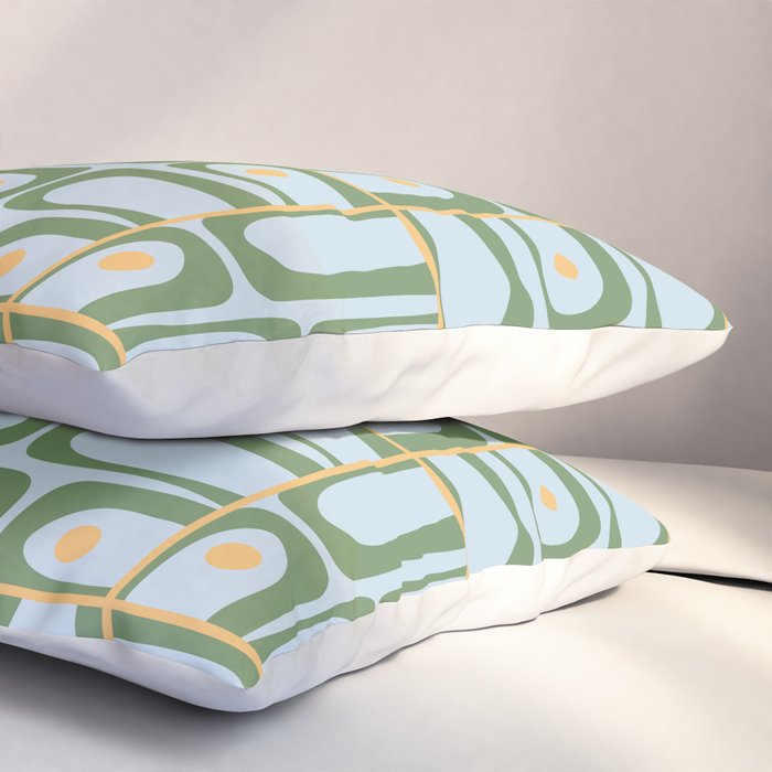 Mid Century Modern Piquet Abstract Multi Pattern Green Light Blue Yellow-Orange Pillow Sham Gallery Image 3