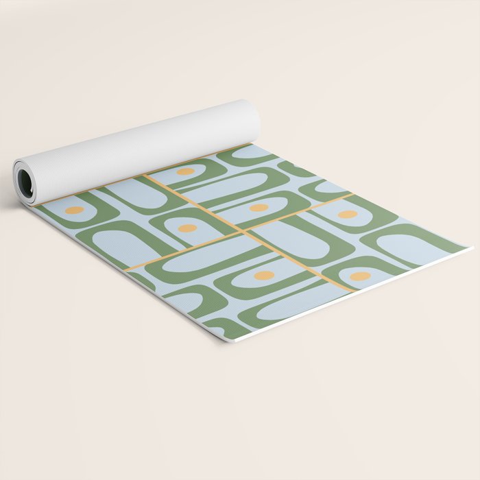 Mid Century Modern Piquet Abstract Multi Pattern Green Light Blue Yellow-Orange Yoga Mat Gallery Image 2