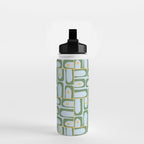 Mid Century Modern Piquet Abstract Multi Pattern Green Light Blue Yellow-Orange Water Bottle Gallery Image 2