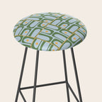 Mid Century Modern Piquet Abstract Multi Pattern Green Light Blue Yellow-Orange Stool Gallery Image 2