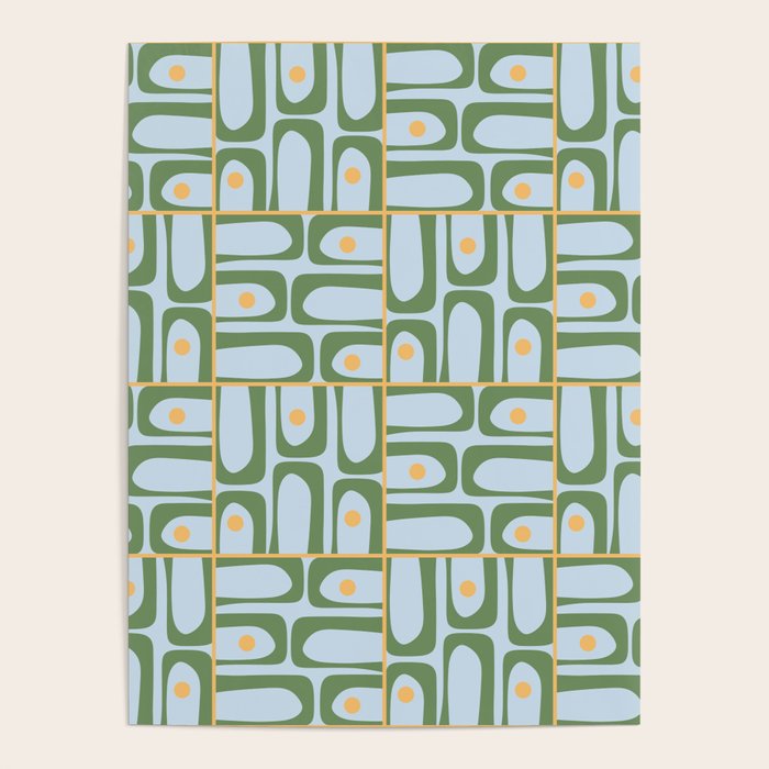 Mid Century Modern Piquet Abstract Multi Pattern Green Light Blue Yellow-Orange Poster Gallery Image 1
