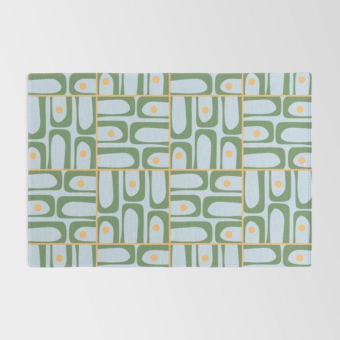 Mid Century Modern Piquet Abstract Multi Pattern Green Light Blue Yellow-Orange Rug Gallery Image 2